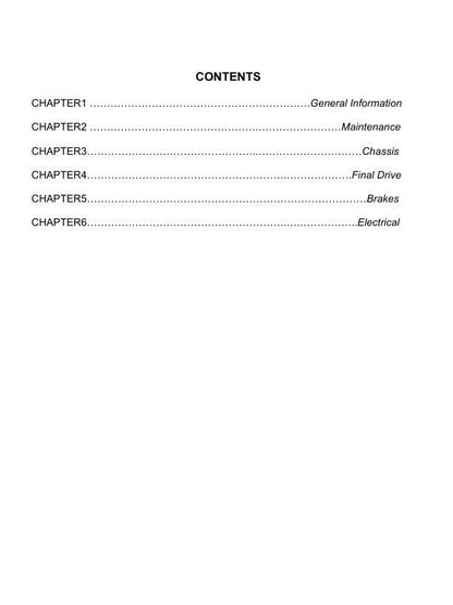 Linhai Crossfire E5 LH50U UTV Service Manual table of contents