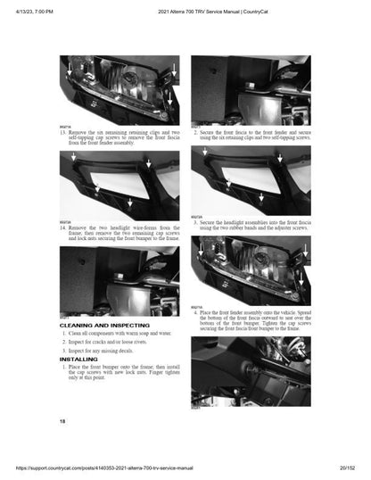 Arctic Cat Alterra TRV700 ATV Service Manual sample page showing repair procedures