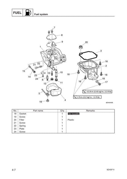 Yamaha F15B Outboard Service Manual sample page with diagrams and specifications