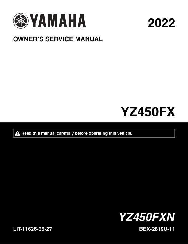 Yamaha YZ450FXN Motorcycle Service Manual factory service manual title page