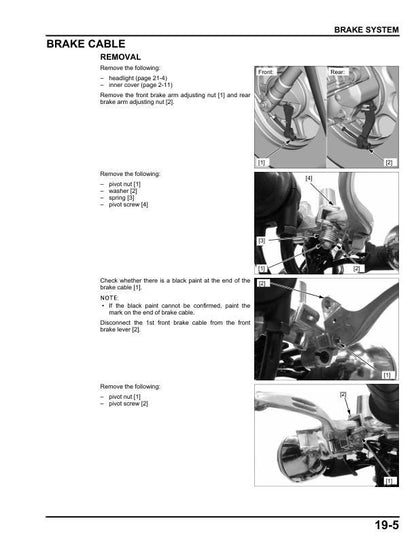 Honda NCW 50 Motorcycle Service Manual sample page with service data and tables