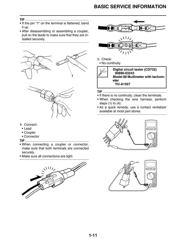 Yamaha YZ 125 N2 Motorcycle Service Manual table of contents