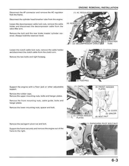 Honda XR 400 R Motorcycle Service Manual sample page showing repair procedures