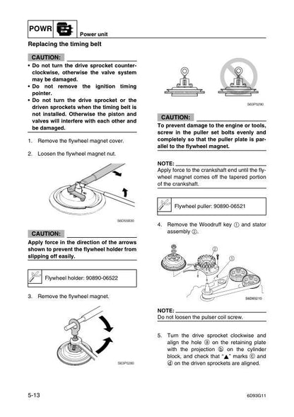 Yamaha F80B F100D Outboard Service Manual sample page showing repair procedures