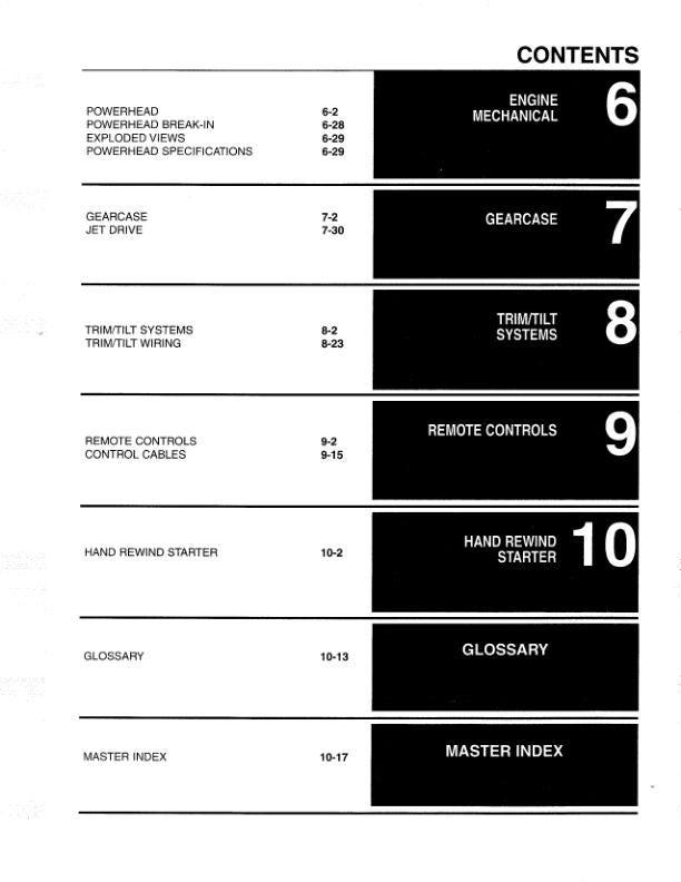 Johnson Evinrude 65 - 300 HP Outboard Service Manual table of contents
