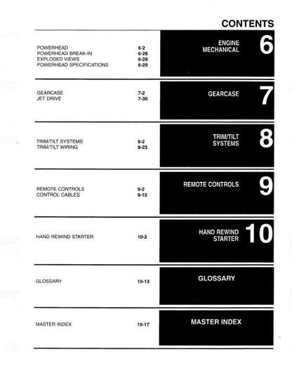 Johnson Evinrude 65 - 300 HP Outboard Service Manual table of contents