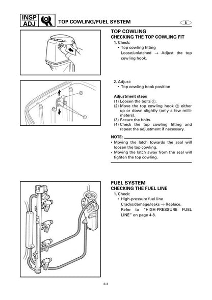 Yamaha F115A FL115A Outboard Service Manual sample page with technical illustrations