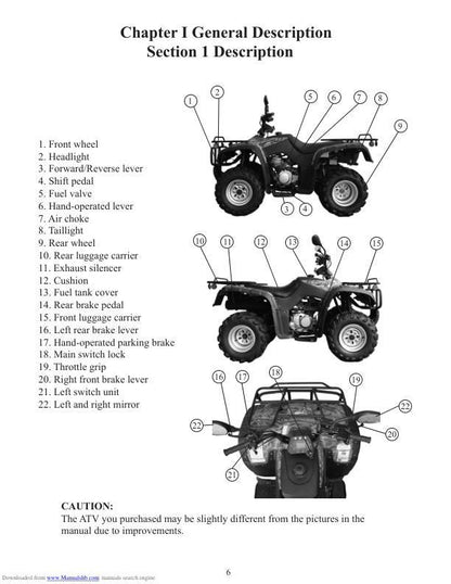 Baja WD250U Wilderness Trail Service Manual sample page showing repair procedures