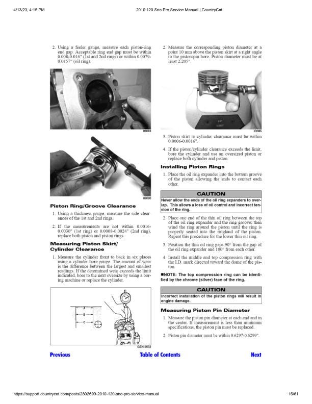 Arctic Cat Sno Pro 120 Snowmobile Service Manual sample page with diagrams and specifications