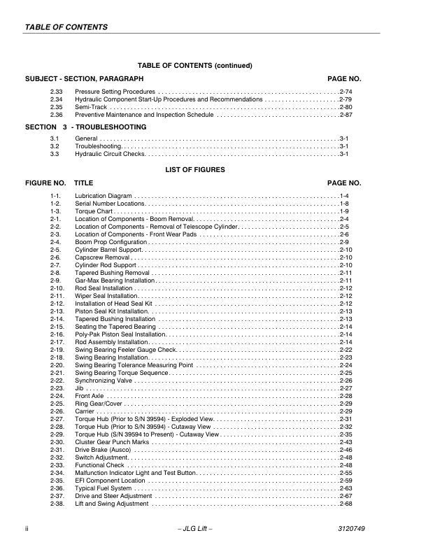 JLG 450A 450AJ Articulated Boom Lift Service Manual sample page with technical illustrations