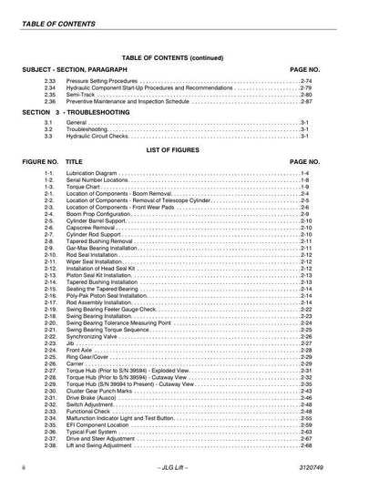JLG 450A 450AJ Articulated Boom Lift Service Manual sample page with technical illustrations