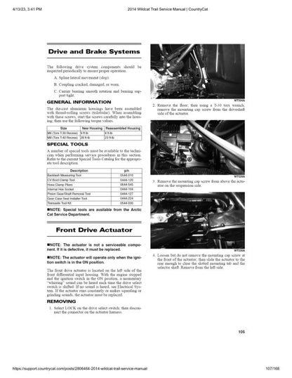 Arctic Cat Wildcat Trail UTV Service Manual sample page from the repair manual