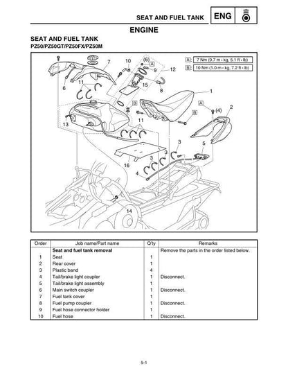 Yamaha Phazer Snowmobile Service Manual sample page showing repair procedures