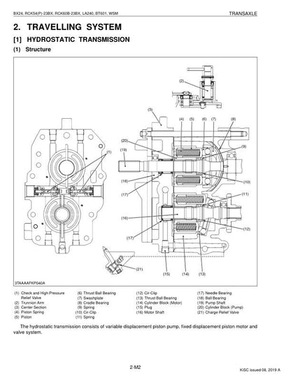 Kubota BX 24 Tractor Service Manual sample page with diagrams and specifications