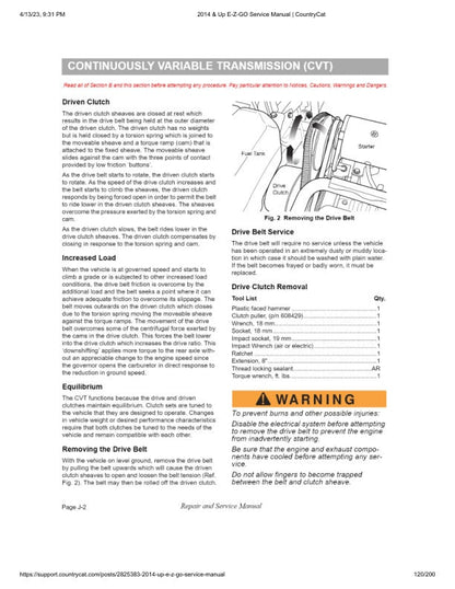 EZGO Fleet Freedom Shuttle TXT Gas Golf Cart Service Manual sample page with service data and tables