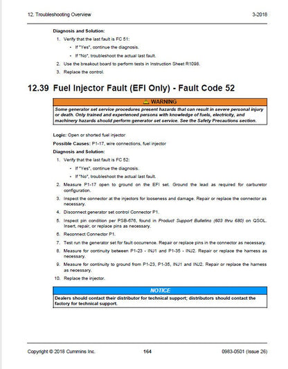Cummins HGJAA-HGJAF ONAN Generator Service Manual sample page with diagrams and specifications