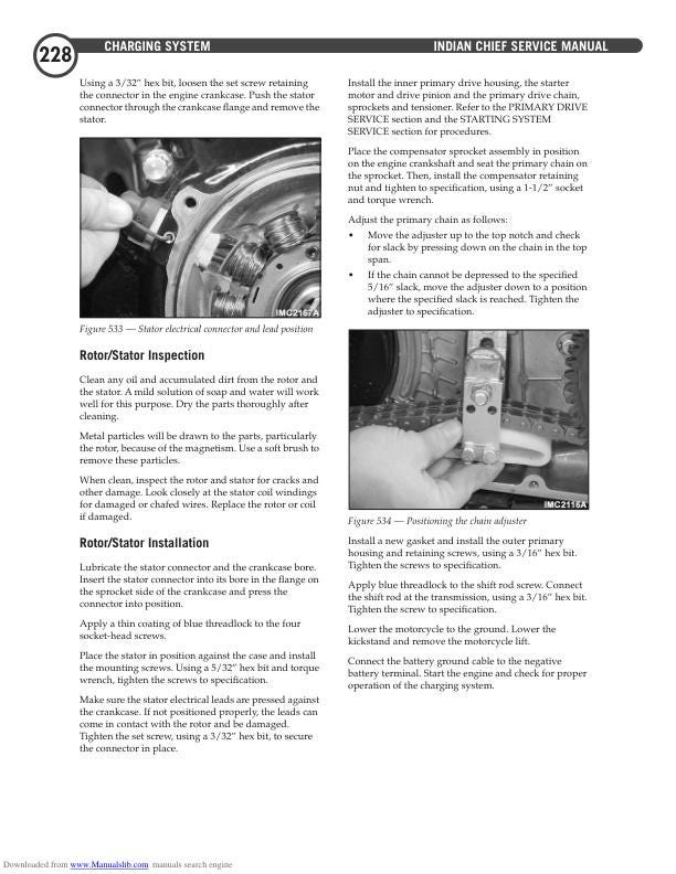 Indian Chief Deluxe Roadmaster Springfield Motorcycle Service Manual sample page with service data and tables