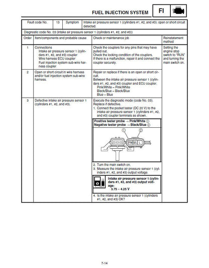 Yamaha FX Nytro Snowmobile Service Manual sample page with diagrams and specifications