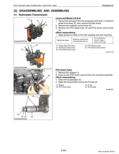 Kubota BX 24 Tractor Service Manual table of contents