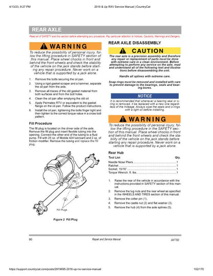 EZGO RXV Electric 48V Golf Cart Service Manual table of contents
