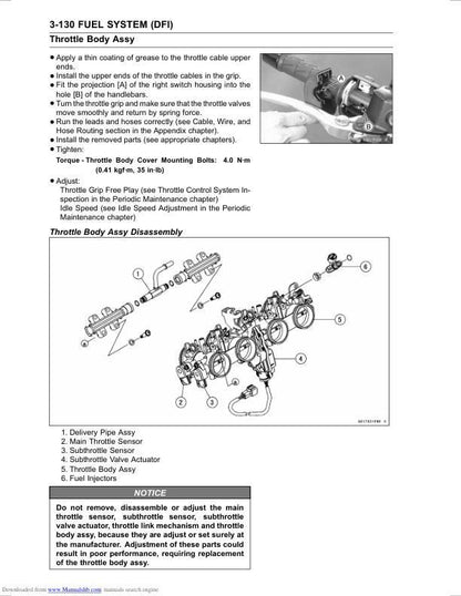 Kawasaki Z800 Motorcycle Service Manual sample page showing repair procedures