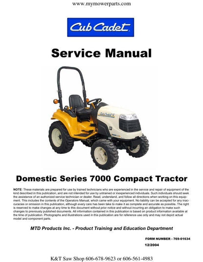 Cub Cadet Domestic 7000 Tractor Service Manual factory service manual title page