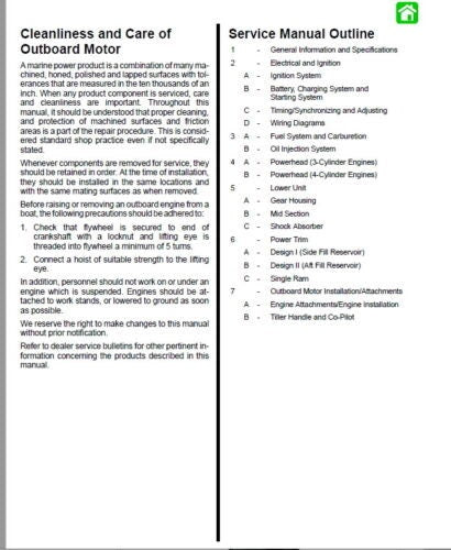 Mercury 70 75 80 90 100 115 Outboard Service Manual table of contents