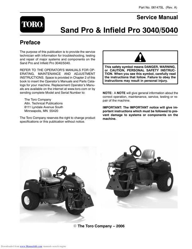 Toro 3040 5040 Sand Pro & Infield Pro Mower Service Manual factory service manual title page