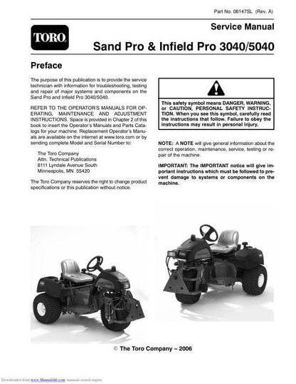 Toro 3040 5040 Sand Pro & Infield Pro Mower Service Manual factory service manual title page