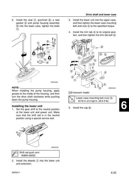 Yamaha E60H Outboard Service Manual sample page with service data and tables