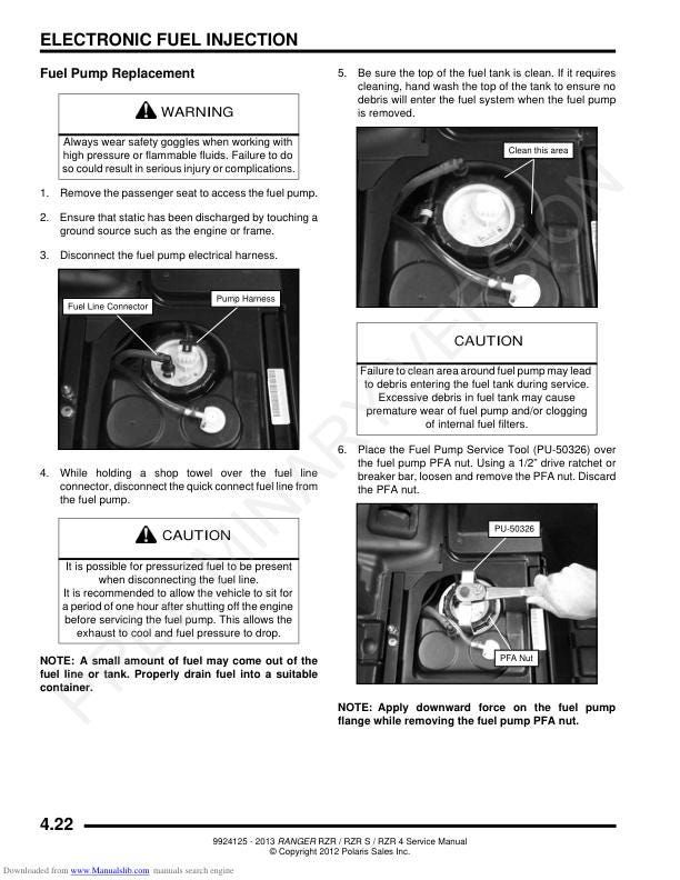 Polaris RZR Ranger 800 RZR-S RZR-4 UTV Service Manual sample page from the repair manual