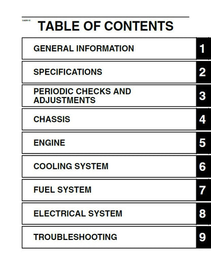 Yamaha MT-07 Motorcycle Service Manual table of contents