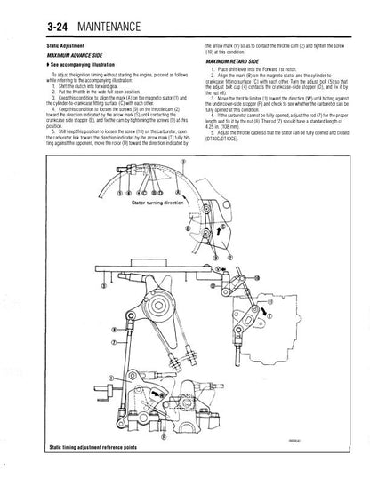 Suzuki 2-225 HP Outboard Service Manual sample page with diagrams and specifications