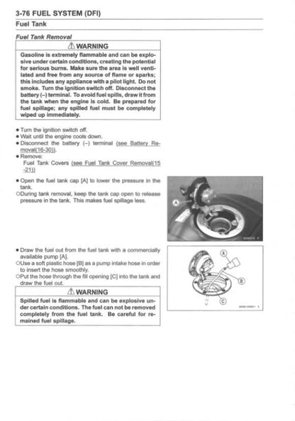 Kawasaki Ninja ZX-10R Motorcycle Service Manual sample page showing repair procedures