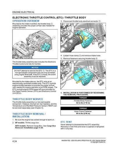Polaris Xpedition XP ADV 1000 UTV Service Manual sample page showing repair procedures