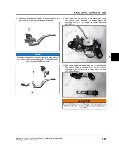 Polaris AXYS 600 800 Snowmobile Service Manual sample page showing schematics and diagrams