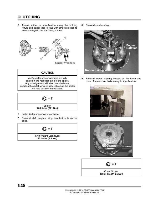 Polaris Sportsman 800 EFI ATV Service Manual sample page showing repair procedures
