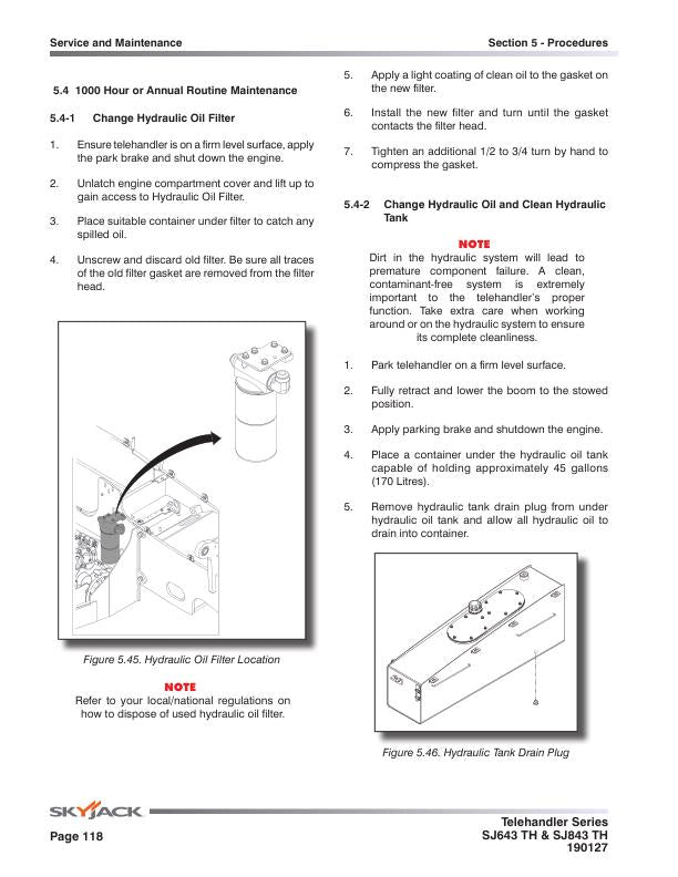 Skyjack SJ 643 843 Telehandler Telescopic Boom Service Manual sample page with service data and tables
