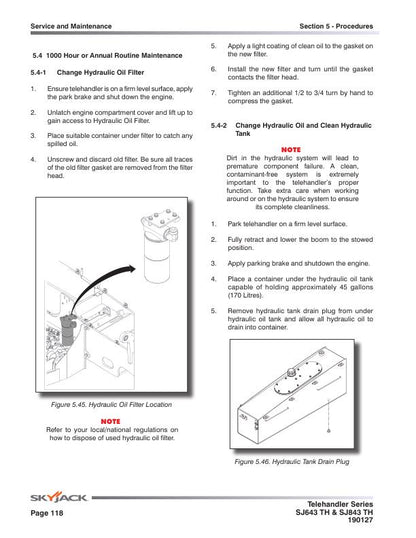 Skyjack SJ 643 843 Telehandler Telescopic Boom Service Manual sample page with service data and tables