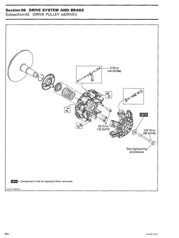 Skidoo REV XU 600 1200 Snowmobile Service Manual sample page with service data and tables