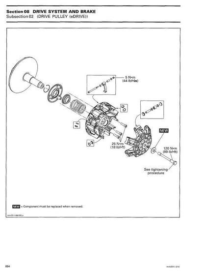 Skidoo REV XU 600 1200 Snowmobile Service Manual sample page with service data and tables