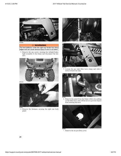 Arctic Cat Wildcat Trail UTV Service Manual sample page showing repair procedures