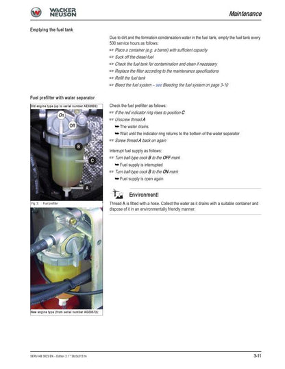 Wacker Neuson 38 Z3 Track Excavator Service Manual sample page showing repair procedures
