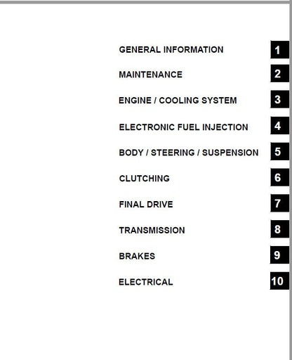 Polaris RZR 570 UTV Service Manual table of contents