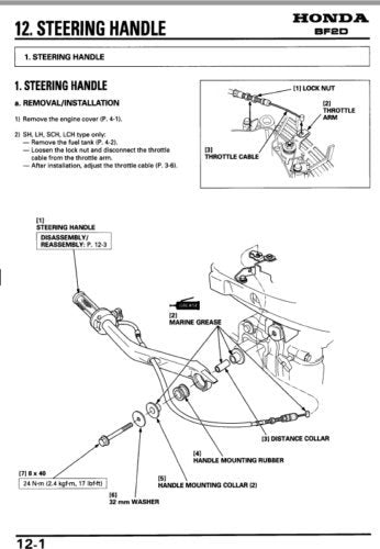 Honda BF2D Service Manual sample page with technical illustrations