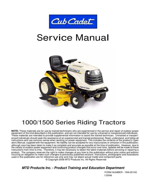 Cub Cadet 1000 1500 Tractor Service Manual factory service manual title page