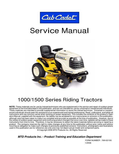 Cub Cadet 1000 1500 Tractor Service Manual factory service manual title page