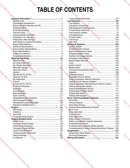 Yamaha Sidewinder Snowmobile Service Manual table of contents