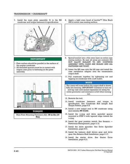 Indian Chief Roadmaster Springfield Motorcycle Service Manual sample page showing repair procedures