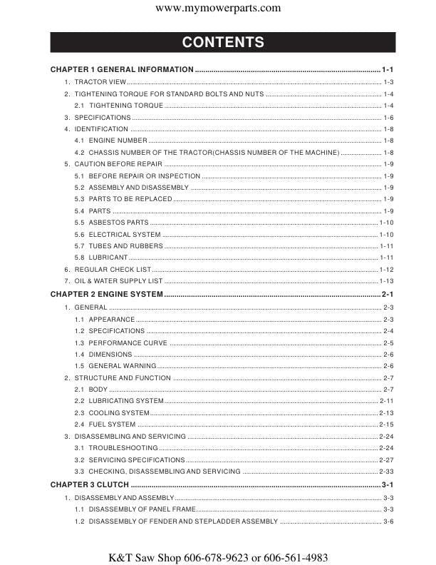 Cub Cadet 8354 8404 Tractor Service Manual table of contents